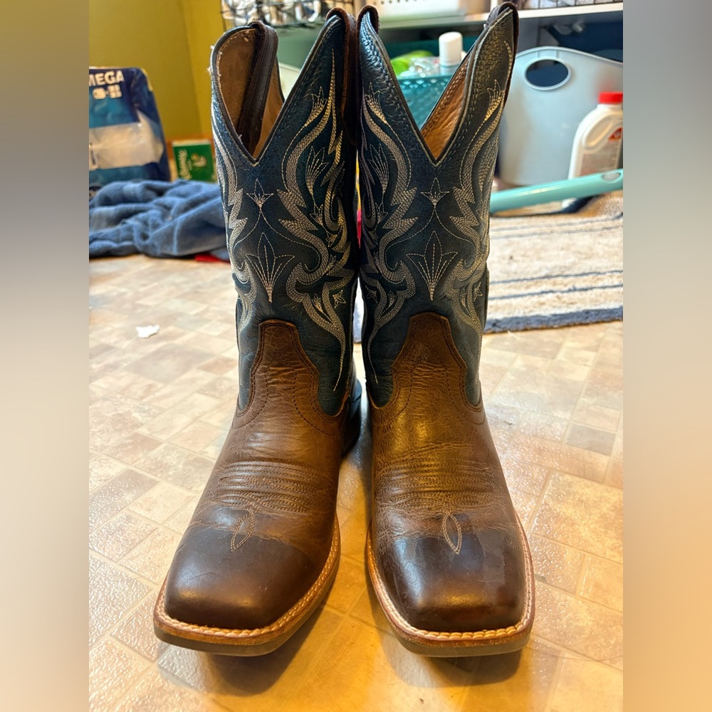 Noble Cowboy Cowgirl Boots size 8 W teal, blue, brown